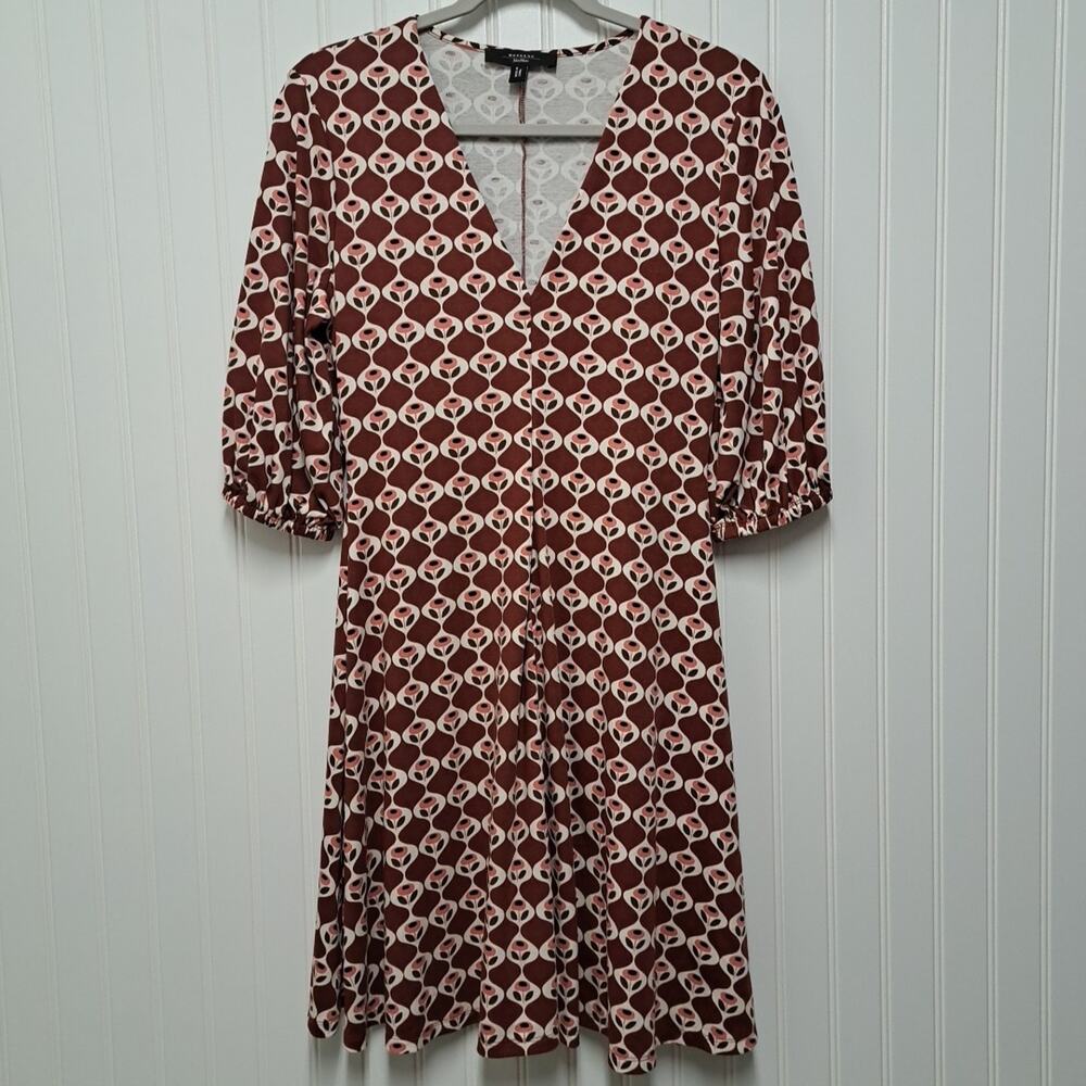 Weekend Max Mara Kirie Dress Womens M Rust Red Retro Floral Cotton Knit Comfort